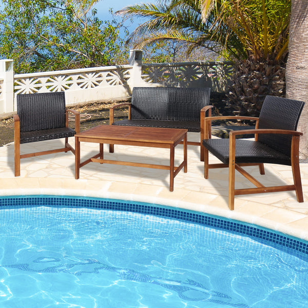 Shipped in 2 separate boxes  may arrive on different days <br>Solid acacia wood and heavy-duty steel frame for strong stability <br>Ensure durability for outdoor use with weather-resistant mix of brown PE rattan <br>Ergonomic backrest and slightly curved 