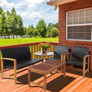 Shipped in 2 separate boxes  may arrive on different days <br>Solid acacia wood and heavy-duty steel frame for strong stability <br>Ensure durability for outdoor use with weather-resistant mix of brown PE rattan <br>Ergonomic backrest and slightly curved 