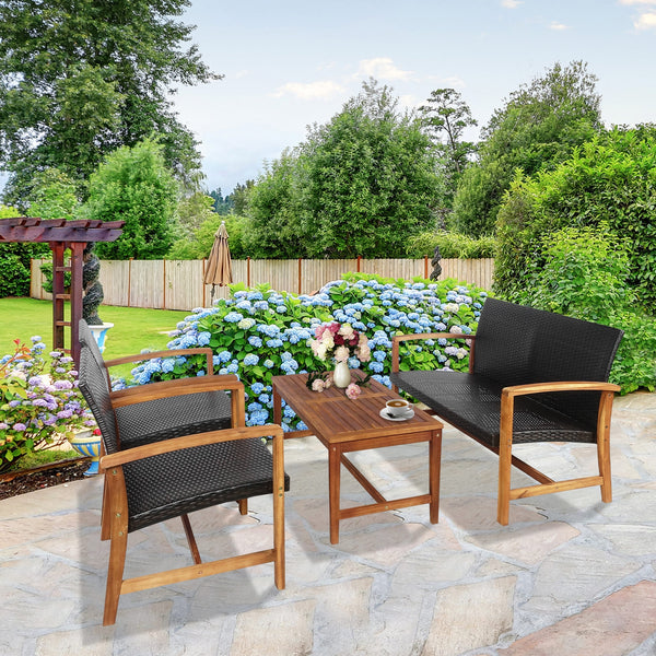 Shipped in 2 separate boxes  may arrive on different days <br>Solid acacia wood and heavy-duty steel frame for strong stability <br>Ensure durability for outdoor use with weather-resistant mix of brown PE rattan <br>Ergonomic backrest and slightly curved 