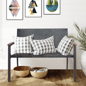 Made of weather-resistant PE rattan and powder-coated steel frame  the outdoor PE rattan bench is durable and sturdy. Â  Moreover  the bottom sturdy structure and anti-slip foot pads bring extra stability. In addition  the high and wide back  as well as t
