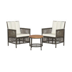 Come to have a satisfying relax with the 3-piece patio rattan sofa set. Â  The ergonomic seat with cozy backrest and curved armrests will make you fully relaxed and get rid of your tiredness and stress. The soft seat and back cushions make the seat more c