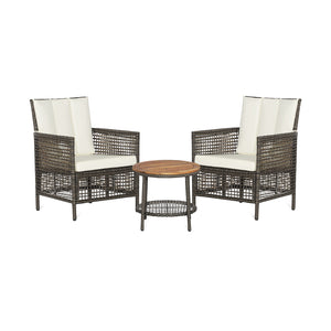 Come to have a satisfying relax with the 3-piece patio rattan sofa set. Â  The ergonomic seat with cozy backrest and curved armrests will make you fully relaxed and get rid of your tiredness and stress. The soft seat and back cushions make the seat more c