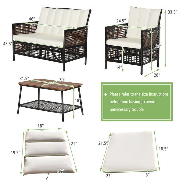 Spend time outdoors with this comfortable 4-piece patio furniture set! Â  Featuring ergonomic armrests  softly padded back and seat cushions  this outdoor conversation set brings extraordinary comfort so that you can use this cozy patio set to entertain y
