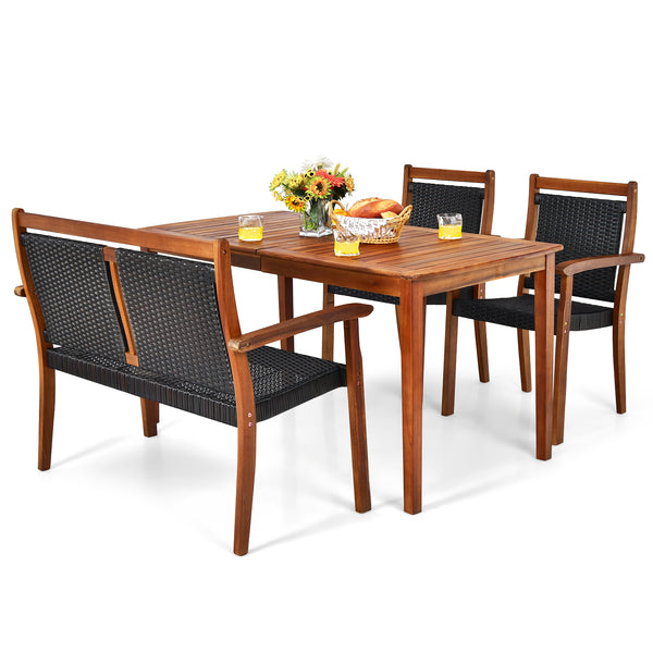 4 piece design for eating delicious dinner together<br>Stores the loveseat and 2 chairs under the table for space-saving<br>Ergonomic loveseat and 2 armchairs for maximum comfort<br>Accommodates different foods with ease thanks to its large tabletop<br>1.