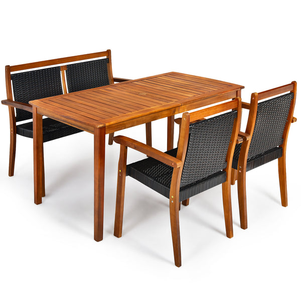 4 piece design for eating delicious dinner together<br>Stores the loveseat and 2 chairs under the table for space-saving<br>Ergonomic loveseat and 2 armchairs for maximum comfort<br>Accommodates different foods with ease thanks to its large tabletop<br>1.
