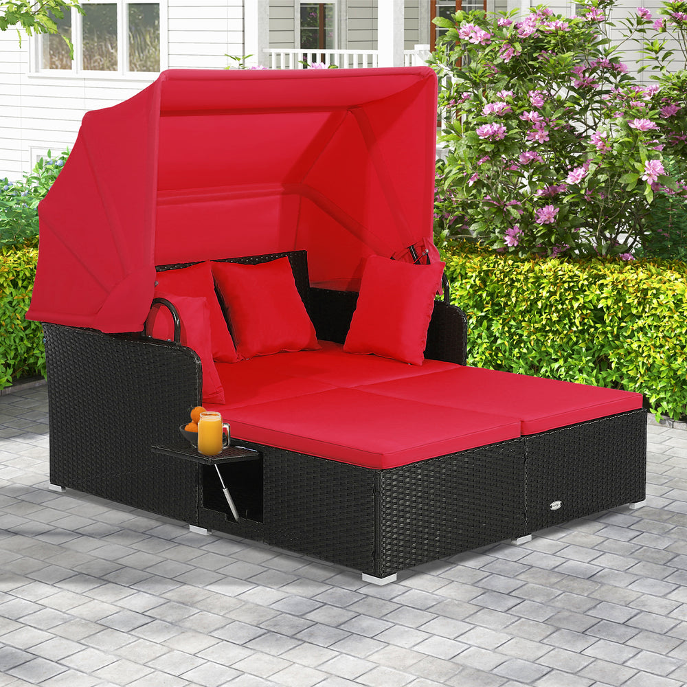 Comfortable to sit or lie with wide seat and soft cushions<br>Zippered design for easy removal and maintenance of cushion covers<br>Retractable canopy allows you to relax in the sunshade<br>Pneumatic rod for easy and safe adjustment<br>Fixing ropes keep t