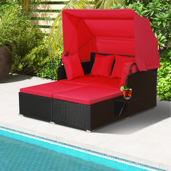 Comfortable to sit or lie with wide seat and soft cushions<br>Zippered design for easy removal and maintenance of cushion covers<br>Retractable canopy allows you to relax in the sunshade<br>Pneumatic rod for easy and safe adjustment<br>Fixing ropes keep t