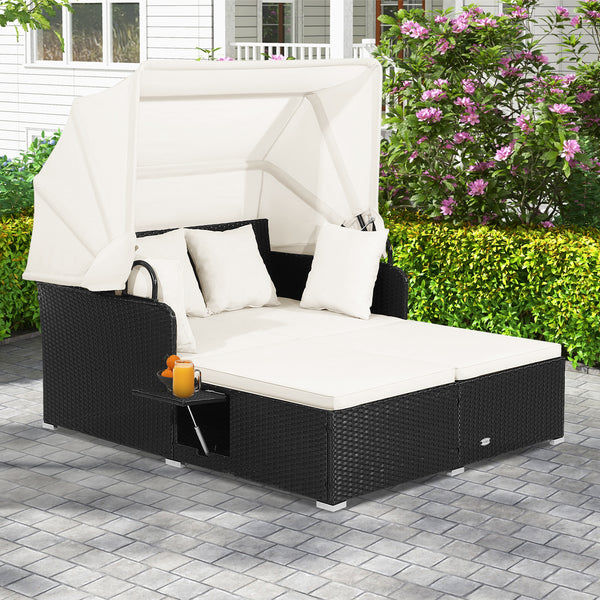 Comfortable to sit or lie with wide seat and soft cushions<br>Zippered design for easy removal and maintenance of cushion covers<br>Retractable canopy allows you to relax in the sunshade<br>Pneumatic rod for easy and safe adjustment<br>Fixing ropes keep t