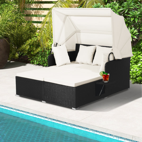 Comfortable to sit or lie with wide seat and soft cushions<br>Zippered design for easy removal and maintenance of cushion covers<br>Retractable canopy allows you to relax in the sunshade<br>Pneumatic rod for easy and safe adjustment<br>Fixing ropes keep t