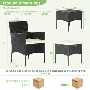 Including 4 Single chairs  2 Ottomans  2 Coffee tables  4 Single chair cushions  2 Ottoman cushions and Instruction<br>Will be shipped in 2 boxes so the arriving time may be different<br>Screw bag for the whole set is in box 1<br>Please avoid rain exposur
