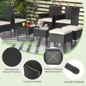 Including 4 Single chairs  2 Ottomans  2 Coffee tables  4 Single chair cushions  2 Ottoman cushions and Instruction<br>Will be shipped in 2 boxes so the arriving time may be different<br>Screw bag for the whole set is in box 1<br>Please avoid rain exposur