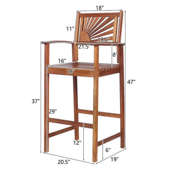 Premium acacia wood is perfect for patio use <br>Stools are crafted naturally without harmful elements <br>Tightened connection ensures high stability <br>Horizontal bars and solid legs avoid wobbling <br>Comfortable seat effectively relieves your fatigue