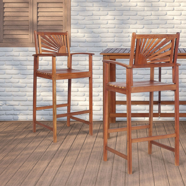 Premium acacia wood is perfect for patio use <br>Stools are crafted naturally without harmful elements <br>Tightened connection ensures high stability <br>Horizontal bars and solid legs avoid wobbling <br>Comfortable seat effectively relieves your fatigue