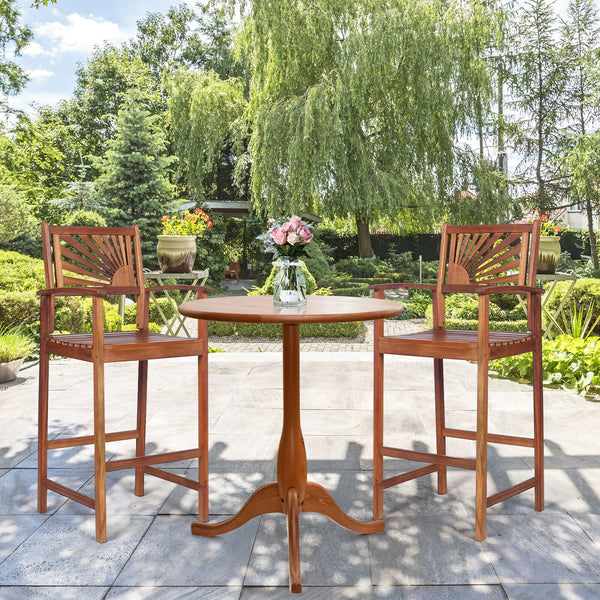 Premium acacia wood is perfect for patio use <br>Stools are crafted naturally without harmful elements <br>Tightened connection ensures high stability <br>Horizontal bars and solid legs avoid wobbling <br>Comfortable seat effectively relieves your fatigue