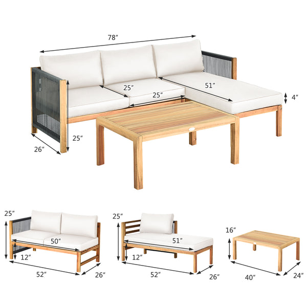 We commit to design a sofa set with elegant appearance to create a private corner. Â  Made of premium acacia wood  the frame is sturdy and durable for long time use. And it is stable with large weight capacity. The set comes with extra thick and high-resi