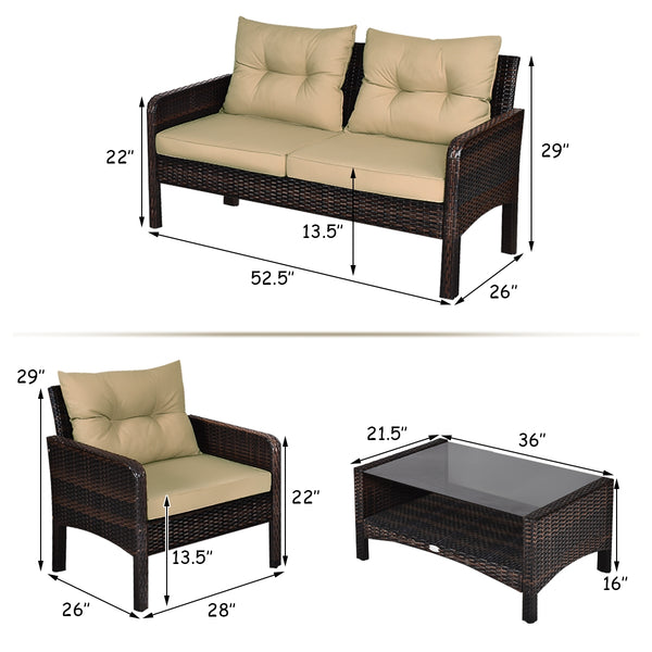 The rugged frame ensures sturdiness and stableness<br>Functional and beautiful design perfect for garden  backyard  and balcony<br>Rattan coffee table with tempered glass top and large storage space<br>Thick and comfortable cushions with removable cover<b