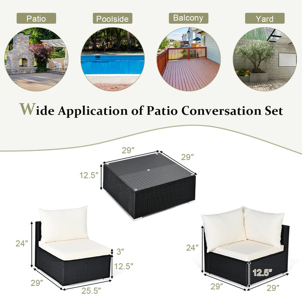 Free combination of sectional sofa as per your needs<br>Solid structure with L shape aluminum feet<br>Exquisite PE wicker frame adds unique charm<br>Comfortable sofa set with thick cushions and soft pillows<br>The cover of seat cushion is removable and wa