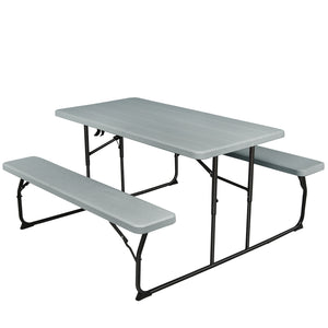 Two different colors for you to choose<br>Rounded corners greatly reduce the risk of bumping<br>Premium materials make the table durable and sturdy<br>Spacious desktop can hold lots of foods and drinks for party<br>The benches can support at most 4 adults