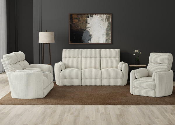 Radius - Mega Ivory Power Reclining Sofa Loveseat and Recliner