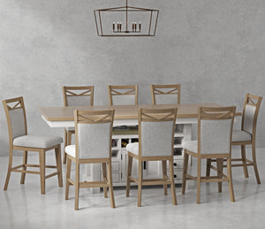 Americana Modern Dining Island Counter Height Table with 8 upholstered chairs