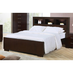 Jessica King Contemporary Bed with Storage Headboard and Built in Lighting