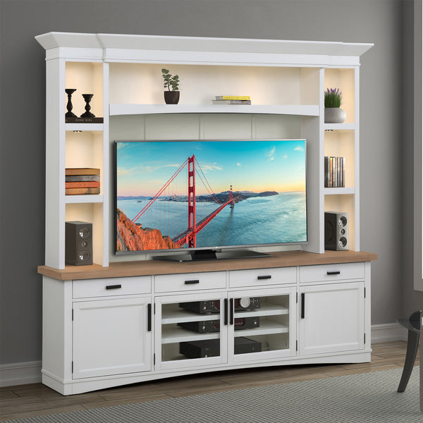 Americana Modern - Cotton 92 In. TV Console with Hutch Back Panel and LED Lights