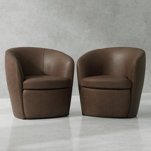 Barolo - Vintage Brown 100% Italian Leather Swivel Club Chair Two Pack