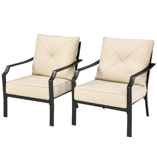 This is the 2-piece patio chairs which will fit your outdoors perfectly. Â  There are 2 thickened and soft cushions for the widened seat and backrest in order to make you comfortable. The hook and loop fasteners prevent seat cushion from blowing away. Lik