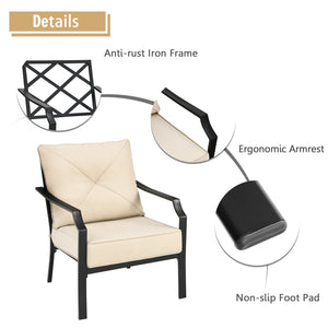 This is the 2-piece patio chairs which will fit your outdoors perfectly. Â  There are 2 thickened and soft cushions for the widened seat and backrest in order to make you comfortable. The hook and loop fasteners prevent seat cushion from blowing away. Lik