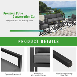 This 4-piece patio furniture set makes a great addition to your outdoors! Â  Made of high-quality aluminum frame  this solid 4-piece outdoor furniture set is designed to withstand different weather conditions. Thanks to the sectional design  this patio co