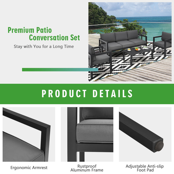 This 4-piece patio furniture set makes a great addition to your outdoors! Â  Made of high-quality aluminum frame  this solid 4-piece outdoor furniture set is designed to withstand different weather conditions. Thanks to the sectional design  this patio co