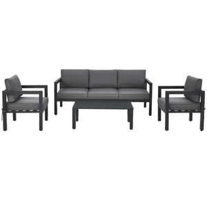This 4-piece patio furniture set makes a great addition to your outdoors! Â  Made of high-quality aluminum frame  this solid 4-piece outdoor furniture set is designed to withstand different weather conditions. Thanks to the sectional design  this patio co
