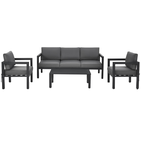 This 4-piece patio furniture set makes a great addition to your outdoors! Â  Made of high-quality aluminum frame  this solid 4-piece outdoor furniture set is designed to withstand different weather conditions. Thanks to the sectional design  this patio co