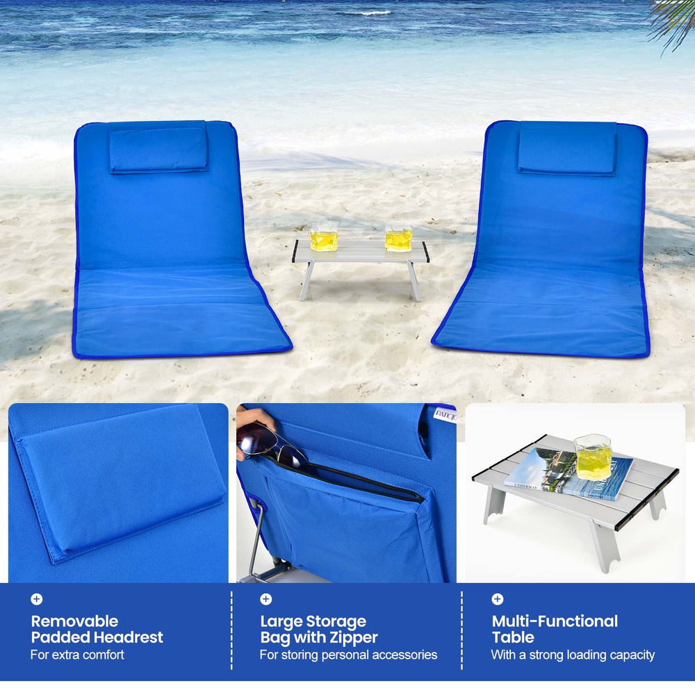The beach chairs and table can be folded in seconds <br>Suitable for beach  camping  patio  backyard  and garden <br>The table allows you to enjoy drinks and food within reach <br>Equipped with shoulder straps and a carry bag  easy to transport <br>The ba