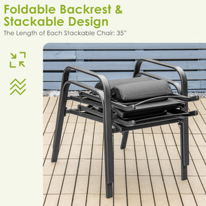 This 3-piece patio bistro set has stackable chair and tempered glass top table. Â  Designed with modern style and compact size  this outdoor conversation set not only brings out the perfect taste of life but also fits the limited places  such as patio  po