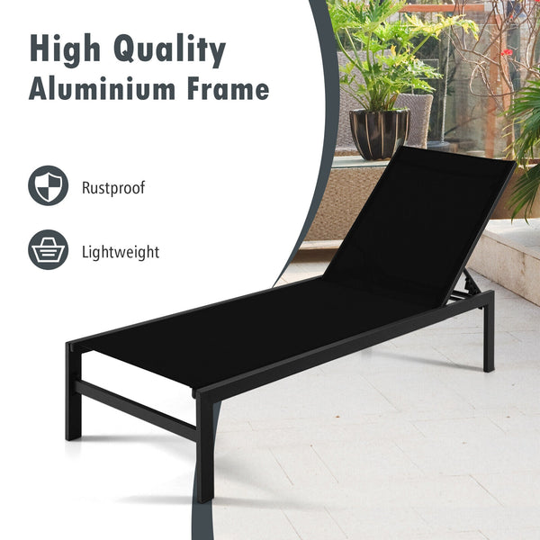 Lightweight and rustproof aluminium frame can stand the test of time<br>Premium fabric is quick-drying  breathable and durable<br>6-position adjustable recliner allows you to set a desired angle<br>This chaise lounge chair can be used completely flat<br>A