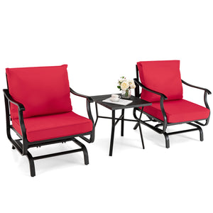 Spend unforgettable outdoor time with your friend on this 3-piece patio glider chair set! Â  Featuring gentle rocking motion and an ergonomic seat  the two glider chairs will make you fully relaxed. The seat and back cushions filled with a high-density sp