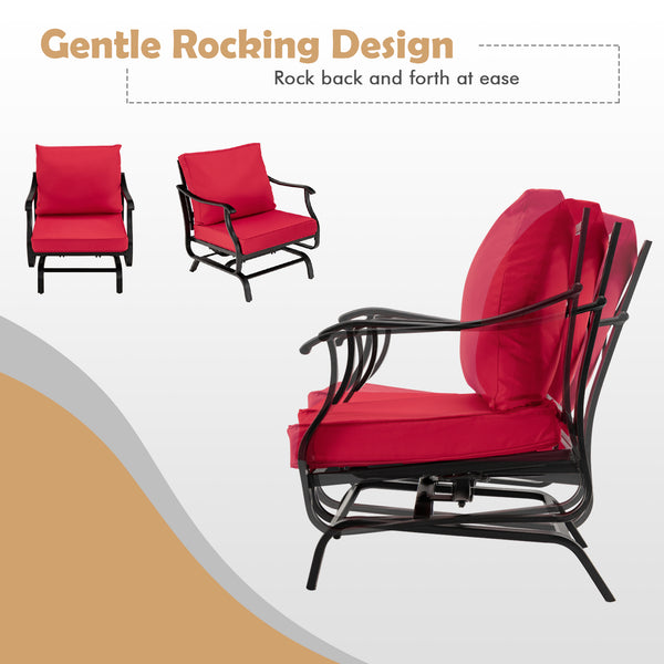 Spend unforgettable outdoor time with your friend on this 3-piece patio glider chair set! Â  Featuring gentle rocking motion and an ergonomic seat  the two glider chairs will make you fully relaxed. The seat and back cushions filled with a high-density sp