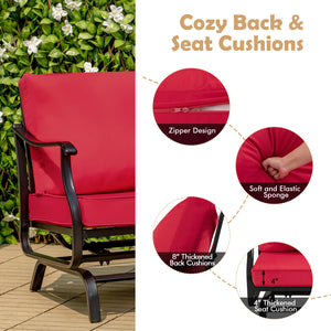 Spend unforgettable outdoor time with your friend on this 3-piece patio glider chair set! Â  Featuring gentle rocking motion and an ergonomic seat  the two glider chairs will make you fully relaxed. The seat and back cushions filled with a high-density sp