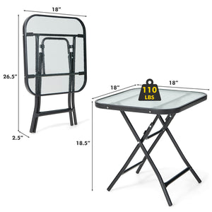 Sturdy steel frame with a rustproof finish is ideal for outdoor use<br>The high quality tempered glass tabletop ensures durability<br>Compact tabletop keeps your daily items within reach<br>The patio side table can be folded in the corner when not use<br>