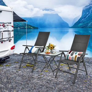 Sturdy steel frame with a rustproof finish is ideal for outdoor use<br>The high quality tempered glass tabletop ensures durability<br>Compact tabletop keeps your daily items within reach<br>The patio side table can be folded in the corner when not use<br>
