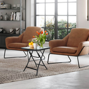 Sturdy steel frame with a rustproof finish is ideal for outdoor use<br>The high quality tempered glass tabletop ensures durability<br>Compact tabletop keeps your daily items within reach<br>The patio side table can be folded in the corner when not use<br>