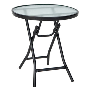 Bring this lightweight folding table anywhere you want! Â  This patio table is made of a rustproof steel frame and tempered glass tabletop  which features high density and can be used outdoors for a long time. 4 legs are equipped with non-slip foot pads t
