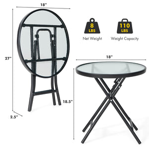 Bring this lightweight folding table anywhere you want! Â  This patio table is made of a rustproof steel frame and tempered glass tabletop  which features high density and can be used outdoors for a long time. 4 legs are equipped with non-slip foot pads t