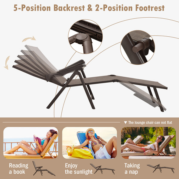 5 backrest angles and 2 footrest positions to meet various needs <br>Breathable and wearable seat fabric brings much comfort <br>Ergonomic design brings relaxation to your journey <br>Steel frame is not easy to rust and of high durability <br>Stable trian