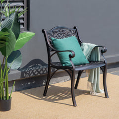 Rustproof cast aluminum for weather resistance and lightweight<br>Comfort is ensured with ergonomic armrests and curved seats<br>Bring breathable sitting feeling with hollow-out design<br>Flexible to use on the different grounds with adjustable anti-slip 