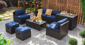8-piece seat for more creative combinations Fetch different belongings with ease because of the practical coffee table Sturdier and safer to use with high quality tempered glass tabletop Soft and thick cushions for ultimate coziness Hold the ottomans' cus