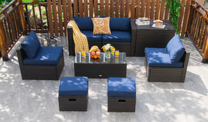 8-piece seat for more creative combinations Fetch different belongings with ease because of the practical coffee table Sturdier and safer to use with high quality tempered glass tabletop Soft and thick cushions for ultimate coziness Hold the ottomans' cus