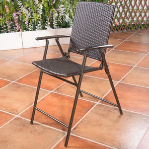 This 4-piece set of folding rattan chairs is ideal for your family/friends gathering  party  outdoor camping and other gathering activities. Â  With steel frames  these rattan chairs are high quality and can serve you a long time. Footrest and armrest mak