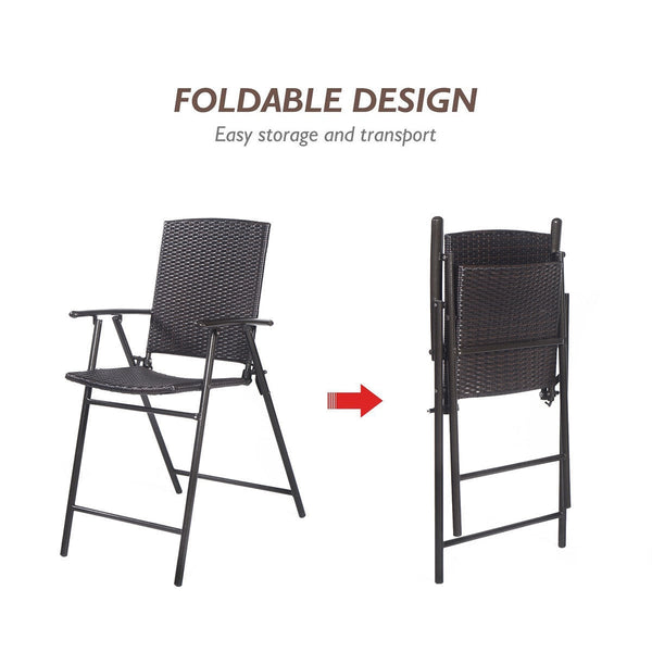 This 4-piece set of folding rattan chairs is ideal for your family/friends gathering  party  outdoor camping and other gathering activities. Â  With steel frames  these rattan chairs are high quality and can serve you a long time. Footrest and armrest mak